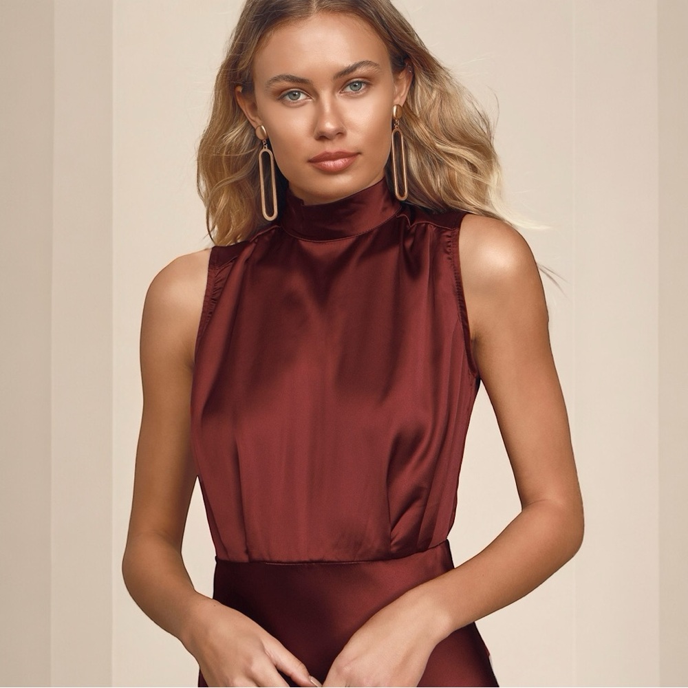 LULUS Classic Elegance Wine Satin Maxi Dress (M) (NWT) - Picture 4 of 5